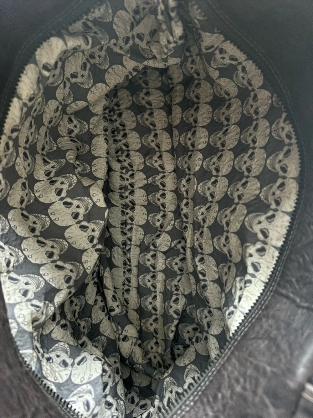 Thomas Wylde Grey Leather Duffel type Tote Bag with Front Skull Pockets